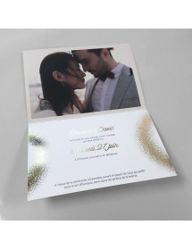 Faire-part de mariage "anneaux en paillettes" avec dorure ouvert